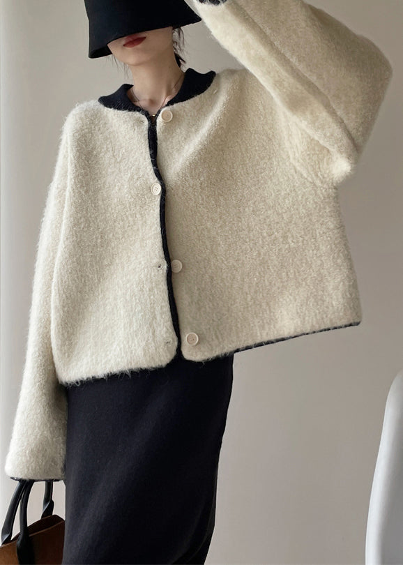 Loose White Button Thick Patchwork Woolen Coats Winter WY005 OM-OL241106