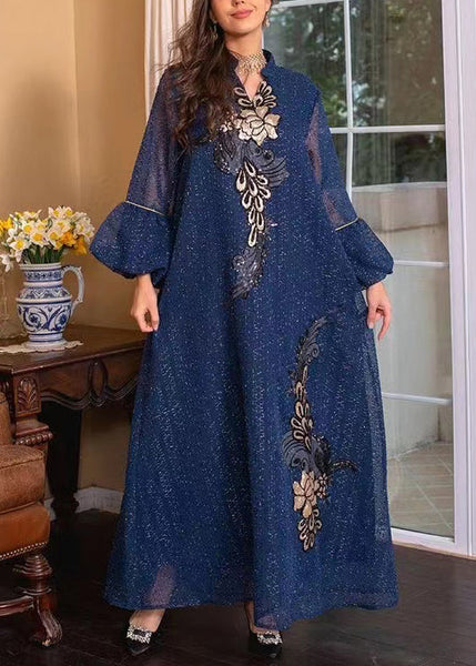 Loose White Embroidered Tie Waist Long Dresses Puff Sleeve AA1038 Ada Fashion