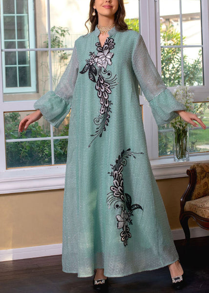 Loose White Embroidered Tie Waist Long Dresses Puff Sleeve AA1038 Ada Fashion