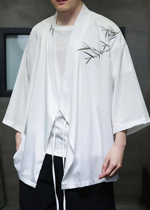 Loose White Embroideried Lace Up Cotton Mens Shirts Summer YT071 Men-Silk-MENSTP240721