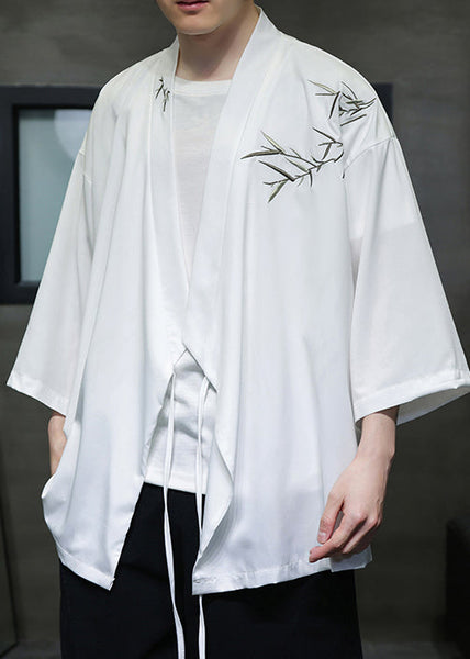 Loose White Embroideried Lace Up Cotton Mens Shirts Summer YT071 Men-Silk-MENSTP240721