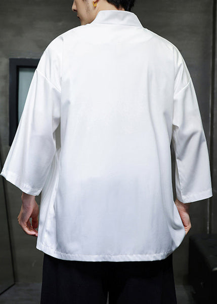 Loose White Embroideried Lace Up Cotton Mens Shirts Summer YT071 Men-Silk-MENSTP240721