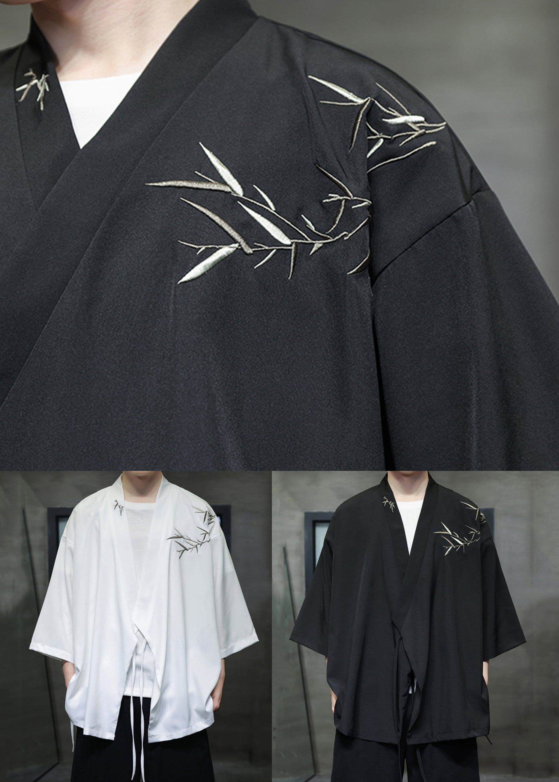 Loose White Embroideried Lace Up Cotton Mens Shirts Summer YT071 Men-Silk-MENSTP240721