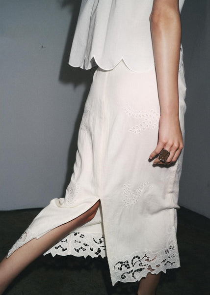 Pieces Skirts Cotton And White Out Hollow Set Loose Shirts Two FashionChic