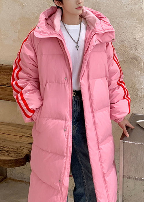 Loose White Hooded Striped Duck Down Men Down Long Coat Winter RM020 ABC
