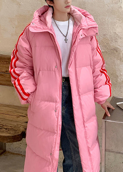 Loose White Hooded Striped Duck Down Men Down Long Coat Winter RM020 ABC