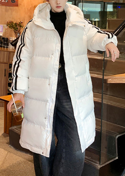 Loose White Hooded Striped Duck Down Men Down Long Coat Winter RM020 ABC