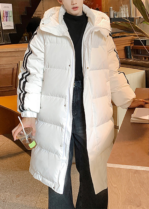 Loose White Hooded Striped Duck Down Men Down Long Coat Winter RM020 ABC