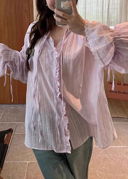 Lace White Flare Cotton Shirt Ruffled Up Loose Sleeve FashionChic