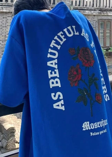 Mens Graphic Cotton Tees Half White Love Letter Loose Roses FashionChic