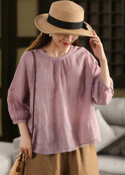 Summer Neck Tops Patchwork Shirt Loose O Lace White Linen FashionChic
