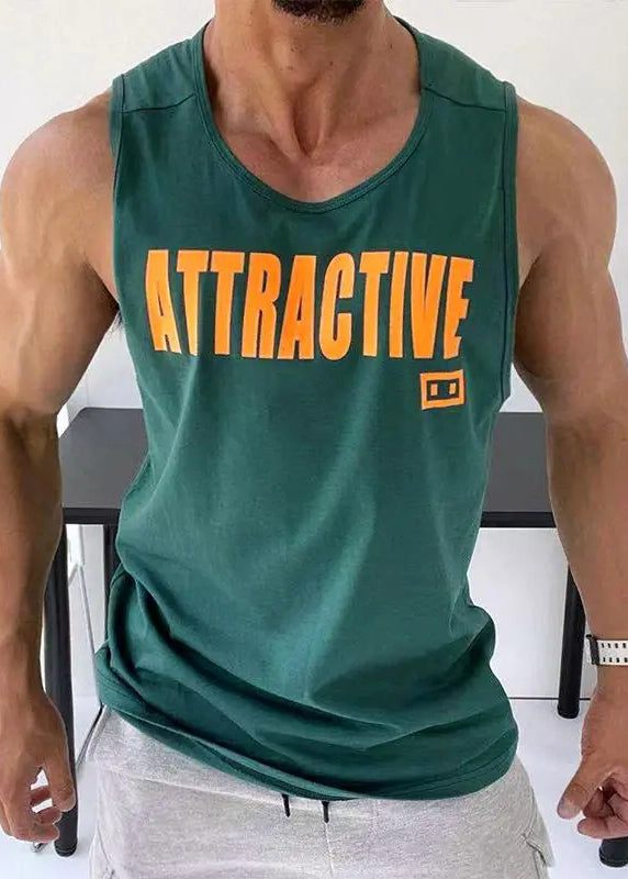 White Sleeveless Tank Neck Loose Letter Cotton Men O FashionChic