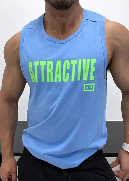 White Sleeveless Tank Neck Loose Letter Cotton Men O FashionChic