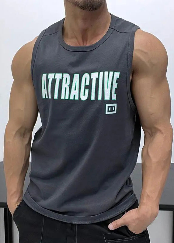 White Sleeveless Tank Neck Loose Letter Cotton Men O FashionChic