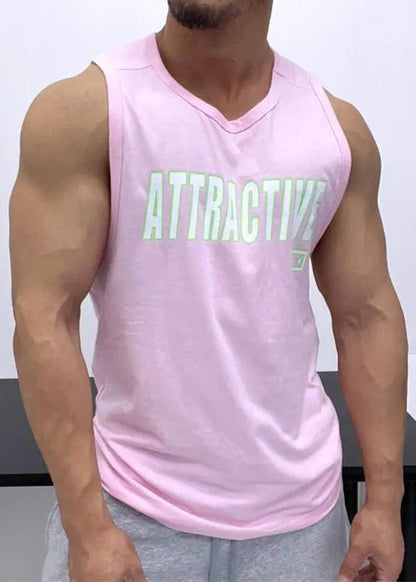 White Sleeveless Tank Neck Loose Letter Cotton Men O FashionChic