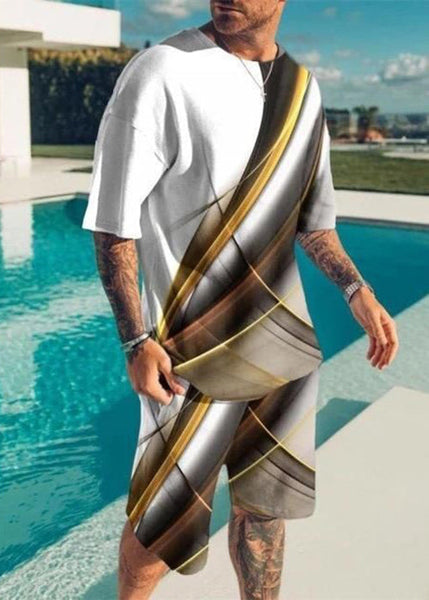 Loose White O Neck Print Cotton Two Pieces Set Summer HG069 Men-Silk-MENTS240725