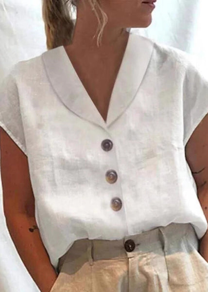 Solid Button White Shirt Loose Summer Cotton Collar Peter Pan FashionChic