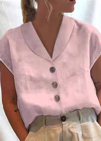 Solid Button White Shirt Loose Summer Cotton Collar Peter Pan FashionChic