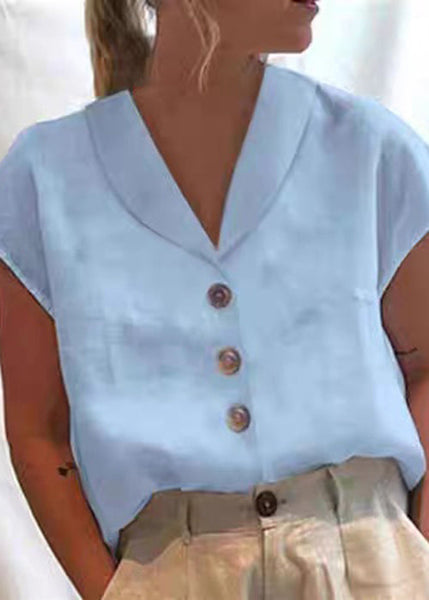 Solid Button White Shirt Loose Summer Cotton Collar Peter Pan FashionChic