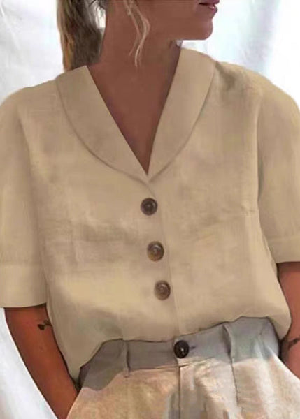 Solid Button White Shirt Loose Summer Cotton Collar Peter Pan FashionChic