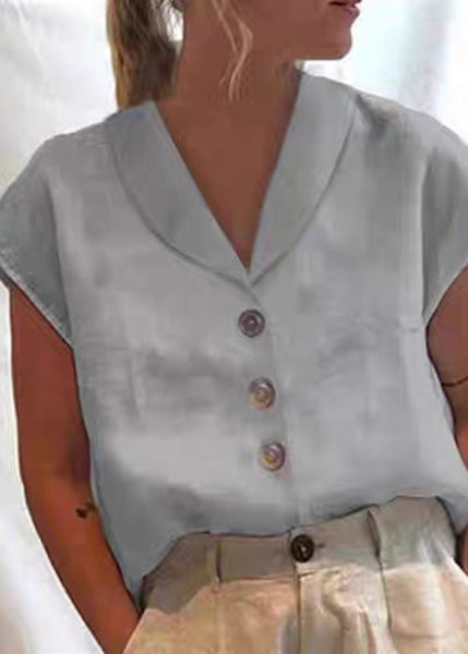 Solid Button White Shirt Loose Summer Cotton Collar Peter Pan FashionChic