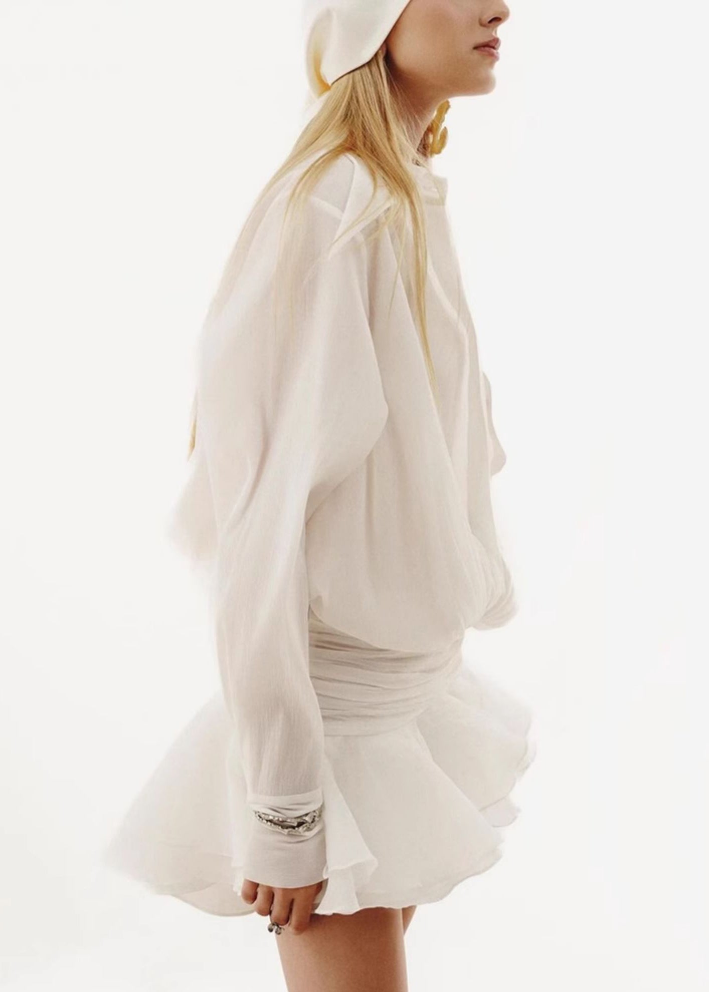 Loose Dress Peter Collar White Spring Pan Shirts Wrinkled Chiffon FashionChic