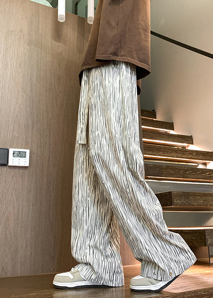 Loose White Pockets Ice Silk Men Wide Leg Pants Bottoms Summer YT040 Men-Silk-MENP240721