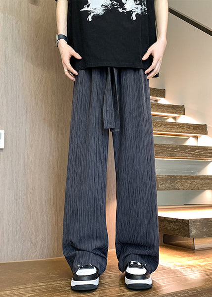 Loose White Pockets Ice Silk Men Wide Leg Pants Bottoms Summer YT040 Men-Silk-MENP240721