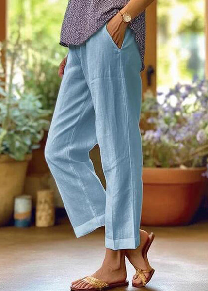 Loose White Pockets Solid High Waist Cotton Crop Pants Summer QE050 MZF-CPTS240927