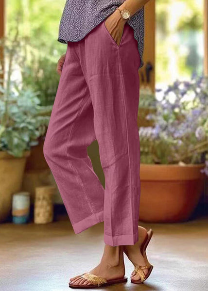 Loose White Pockets Solid High Waist Cotton Crop Pants Summer QE050 MZF-CPTS240927