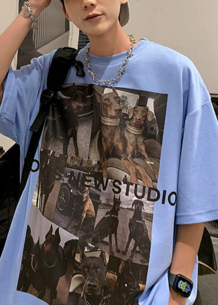 Print T Cozy Loose Cotton Shirts White Mens Summer FashionChic