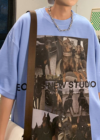 Print T Cozy Loose Cotton Shirts White Mens Summer FashionChic