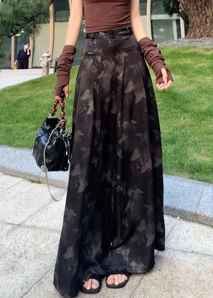 High Wide Pants Summer Silk Print White Loose Leg Waist Ice FashionChic
