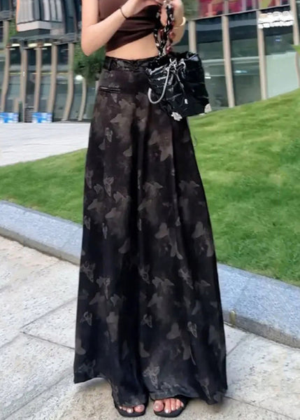 High Wide Pants Summer Silk Print White Loose Leg Waist Ice FashionChic