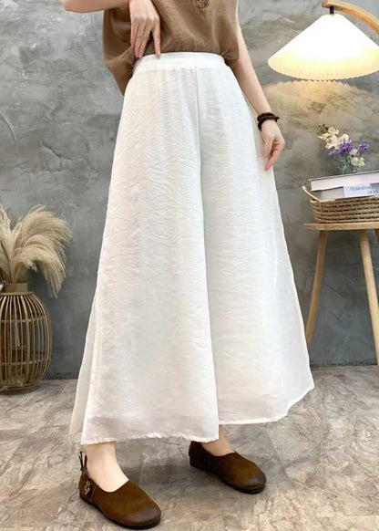 Loose White Side Open Elastic Waist Linen Crop Pants Summer AU1068 MZF-240903