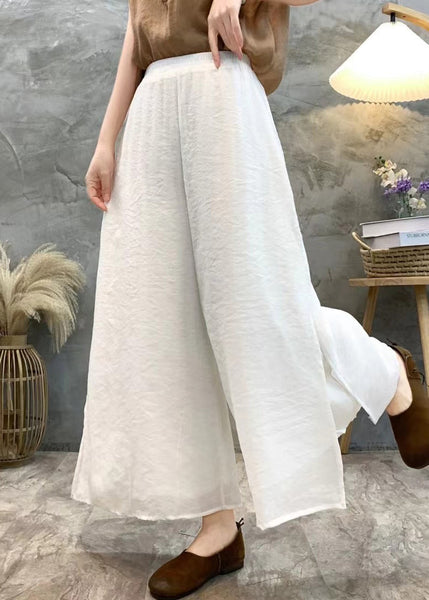 Loose White Side Open Elastic Waist Linen Crop Pants Summer AU1068 MZF-240903
