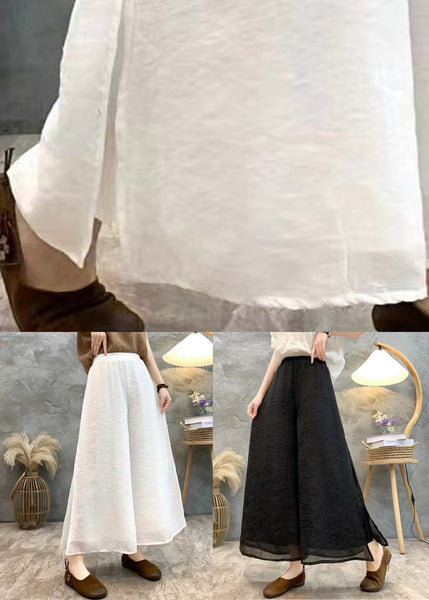 Loose White Side Open Elastic Waist Linen Crop Pants Summer AU1068 MZF-240903