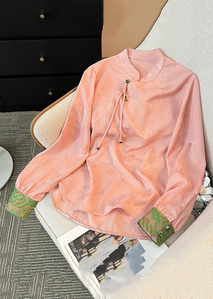 Loose White Stand Collar Button Silk Shirts Fall QO006 MZF-CTS241008