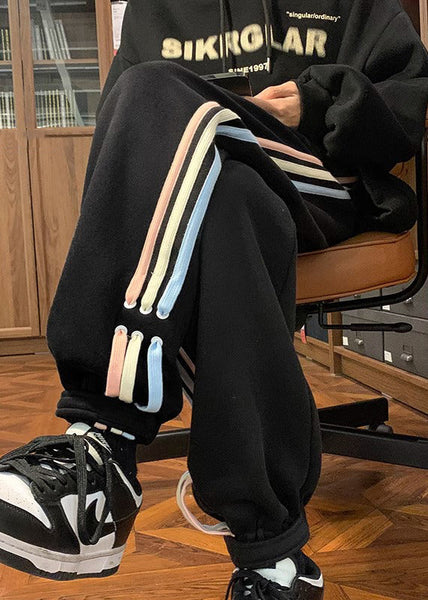 Loose White Striped Pockets High Waist Mens Pants Winter WA036 MENP241110