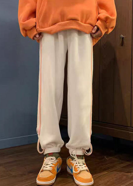 Loose White Striped Pockets High Waist Mens Pants Winter WA036 MENP241110