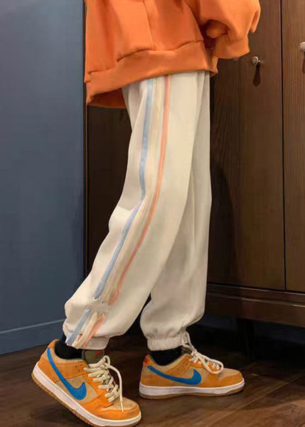 Loose White Striped Pockets High Waist Mens Pants Winter WA036 MENP241110