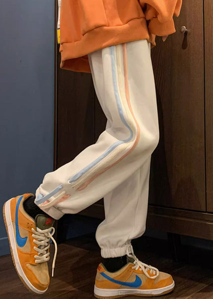 Loose White Striped Pockets High Waist Mens Pants Winter WA036 MENP241110