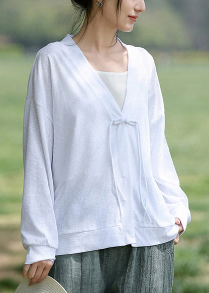 Loose White Tasseled Thin Cotton Loose Coat Long Sleeve LK016 GK-CTS240710