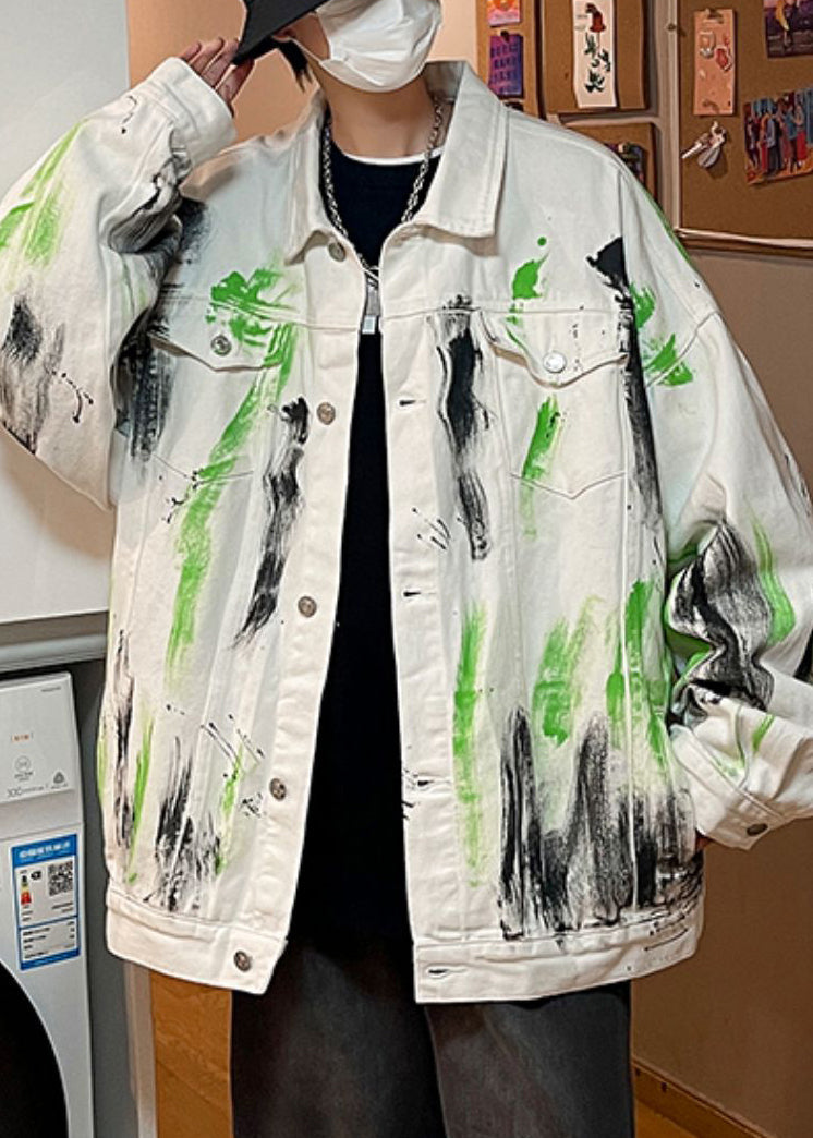 Loose White Tie Dye Button Denim Men Coat Fall WA029 MENC241110