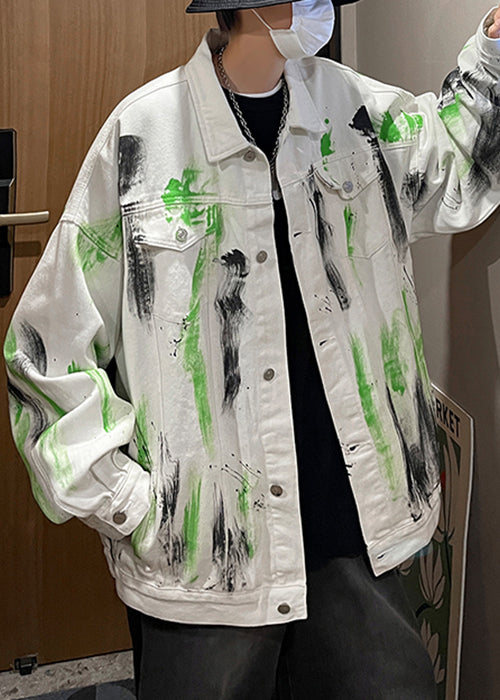 Loose White Tie Dye Button Denim Men Coat Fall WA029 MENC241110