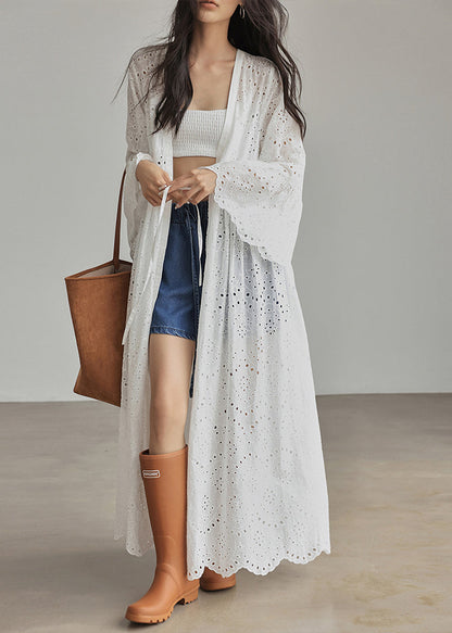 Loose White V Neck Patchwork Hollow Out Cardigans Flare Sleeve UU1043 SH-LF-CDG240526