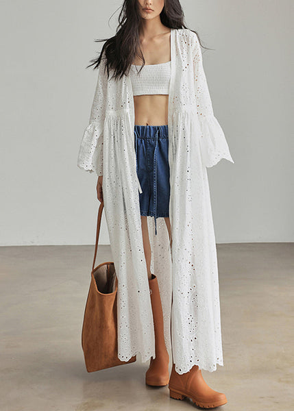 Loose White V Neck Patchwork Hollow Out Cardigans Flare Sleeve UU1043 SH-LF-CDG240526