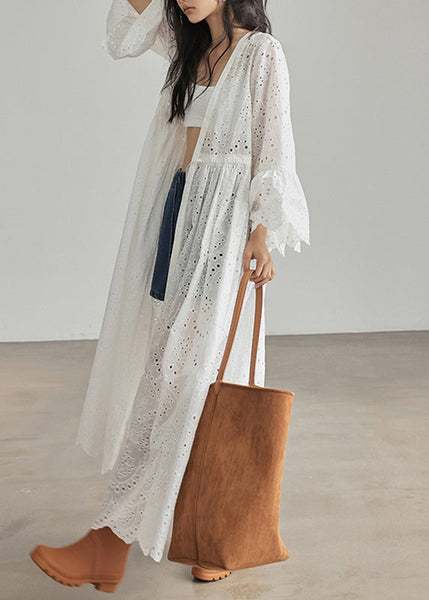 Loose White V Neck Patchwork Hollow Out Cardigans Flare Sleeve UU1043 SH-LF-CDG240526