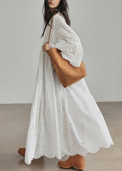 Loose White V Neck Patchwork Hollow Out Cardigans Flare Sleeve UU1043 SH-LF-CDG240526