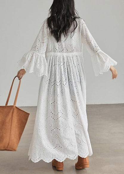 Loose White V Neck Patchwork Hollow Out Cardigans Flare Sleeve UU1043 SH-LF-CDG240526